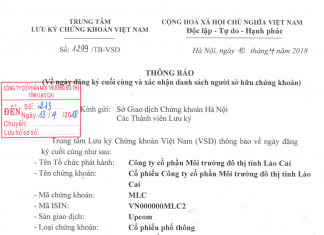 Thông báo của Trung tâm Lưu ký Chứng khoán Việt Nam